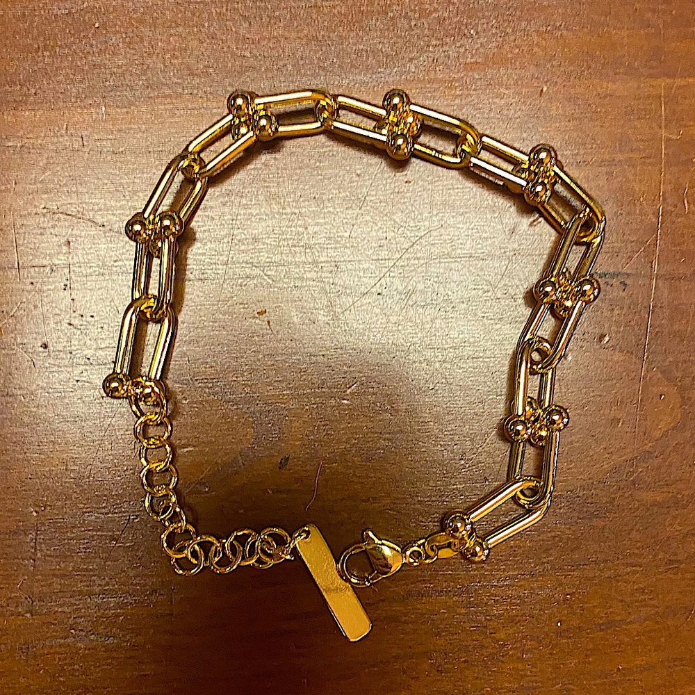 Gold 18K GP Unisex U Shaped Chain Link Bracelet - Picture 7 of 9